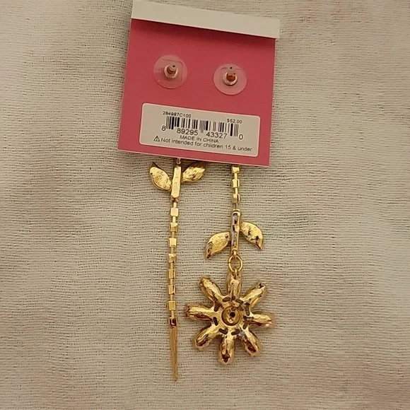 NEW Betsey Johnson Daisy Flower Gold Iridescent Crystal Dangling Earrings - Picture 3 of 6